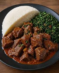 Beef Fry, Ugali/Chips & Green Veg.